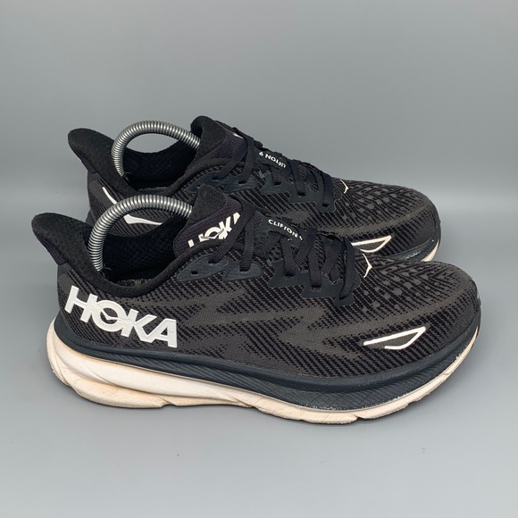 Hoka Shoes - Hoka One Clifton 9 Black White Running Shoes Women’s Sz 8.5